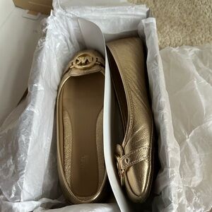 MICHAEL Michael Kors Gold Flats with Logo Detail